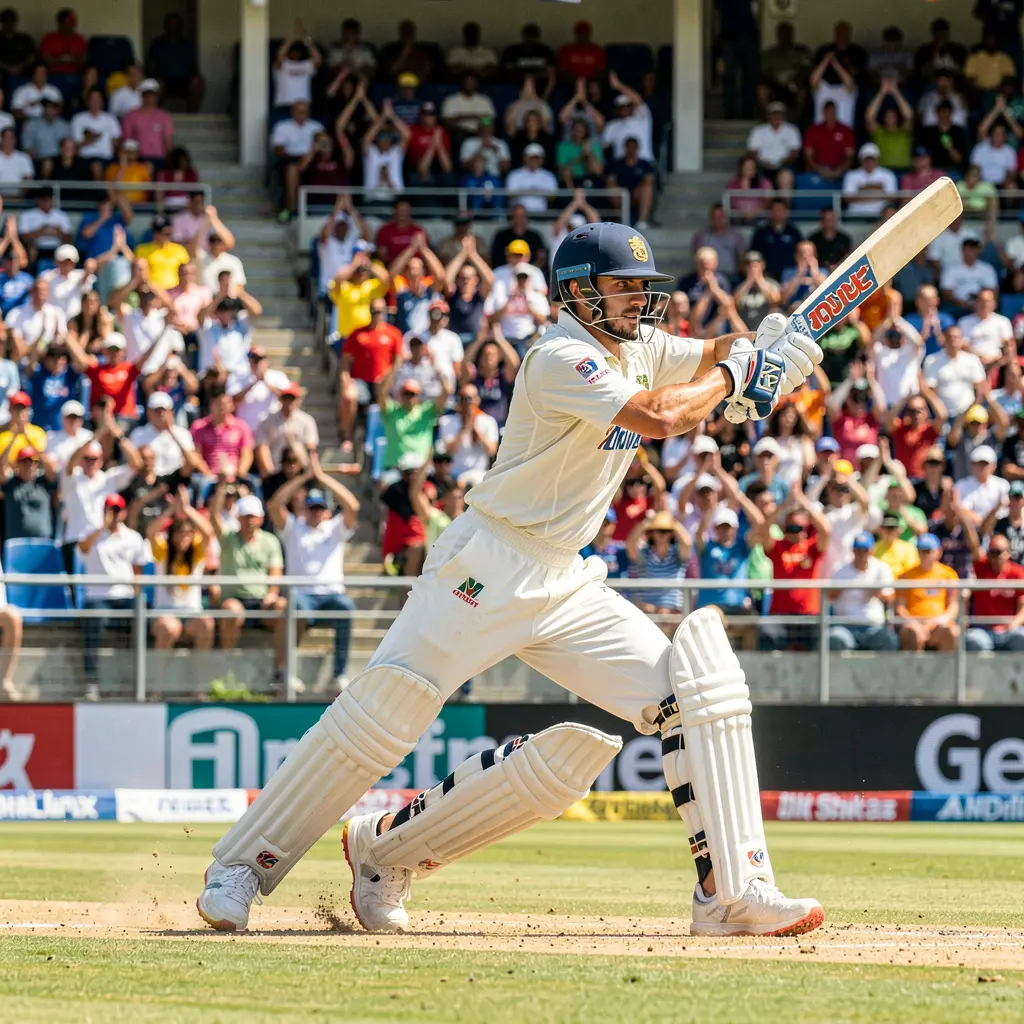 Dynamic cricket moment with a batsman playing an aggressive shot in a full stadium highlighting high intensity matches available for betting on TK588 in Bangladesh