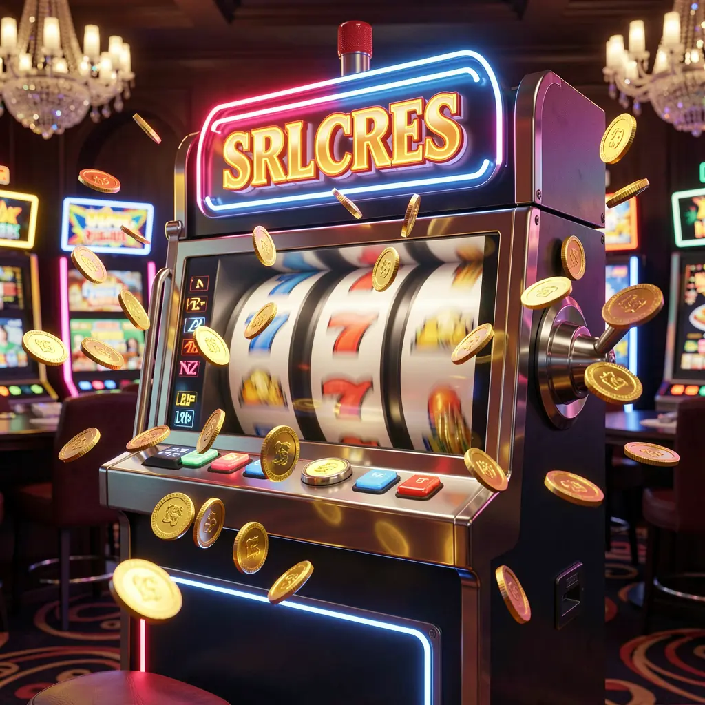 Close up of a premium slot machine with golden details and bright reels showcasing the luxury slot experience available at TK588 casino in Bangladesh